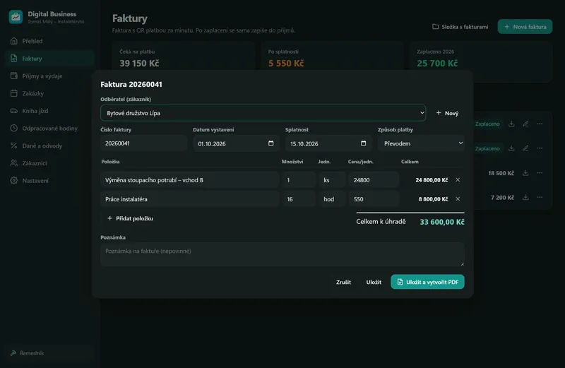 Snímek obrazovky: Faktura s QR platbou za minutu.