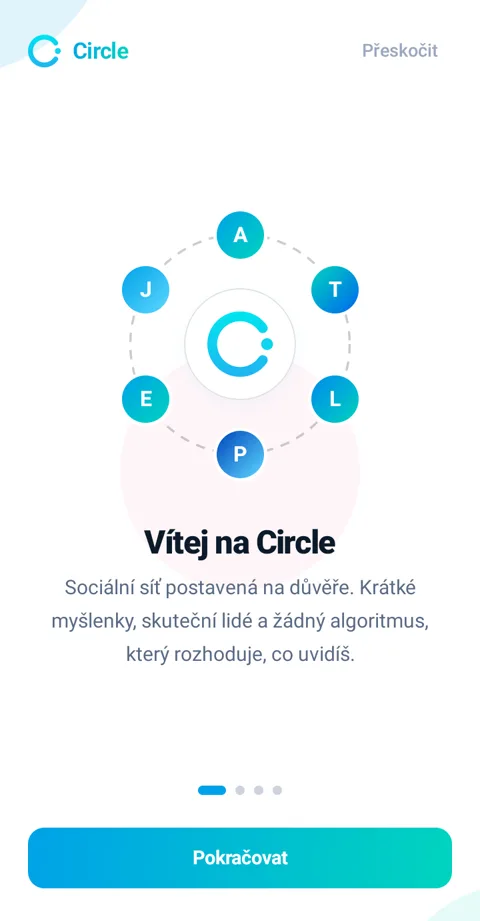 První stránka úvodního průvodce aplikací